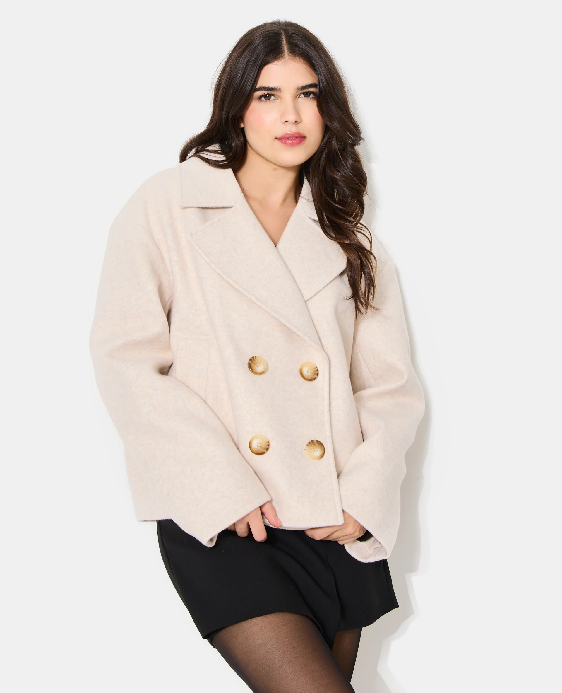 Blouson caban effet drap de laine