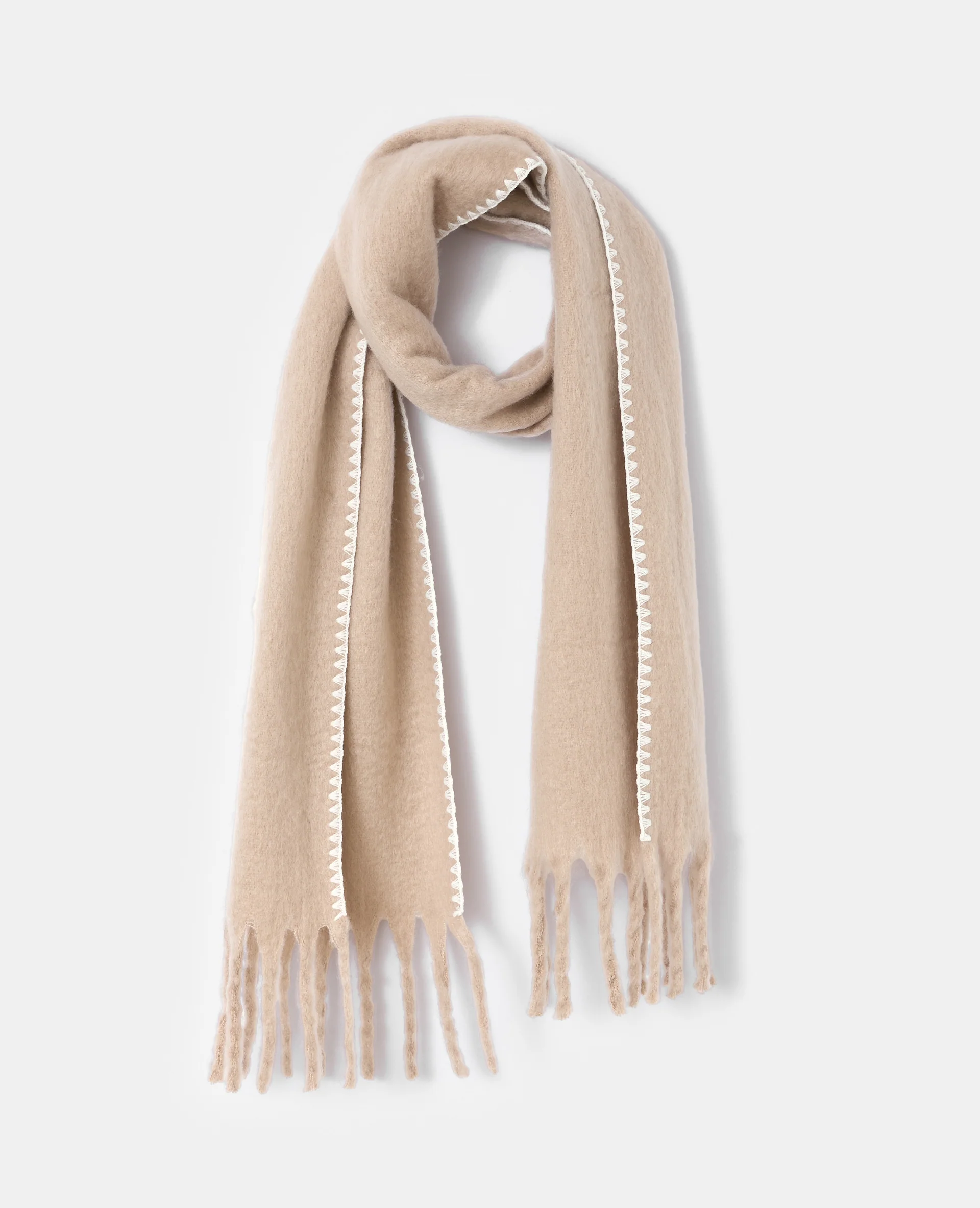Grande écharpe avec franges et bords contrastés