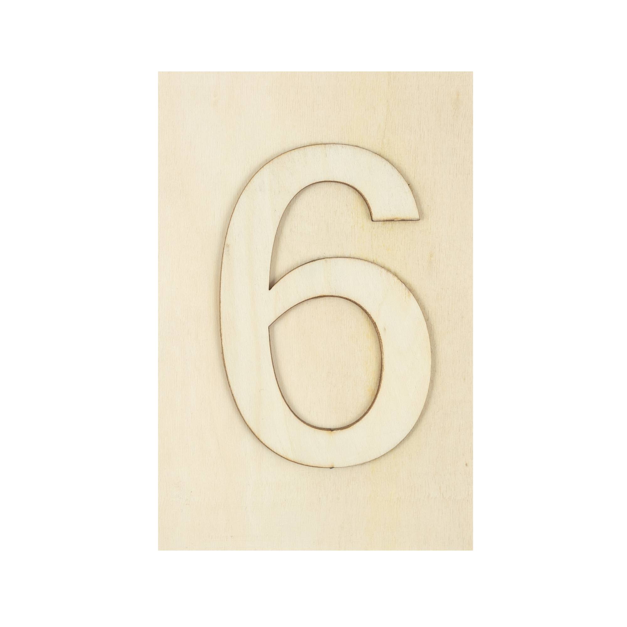 Wooden Number 6 Plaque 10cm x 15cm