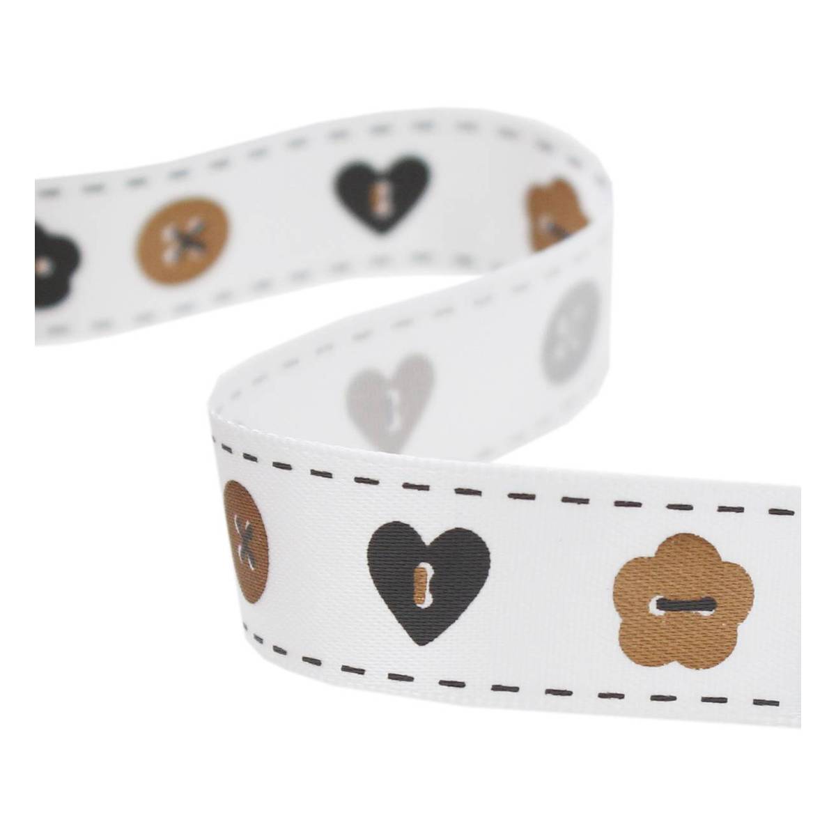 Gold and Grey Buttons Satin Ribbon 16mm x 4m