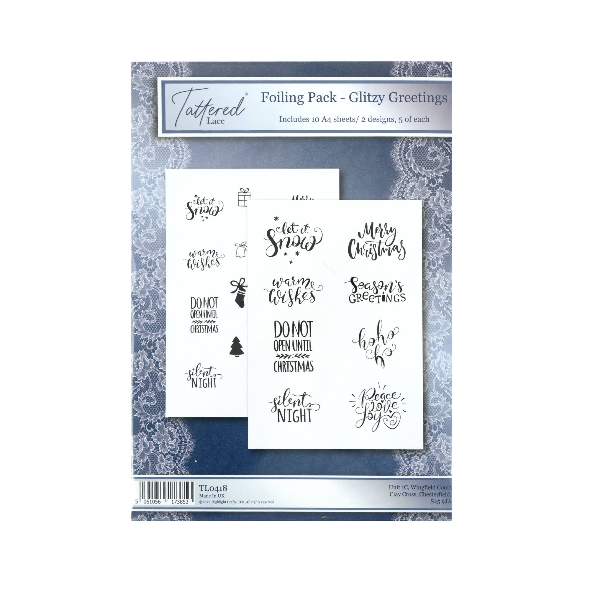 Tattered Lace Glitzy Greetings Foiling Pack 10 Sheets