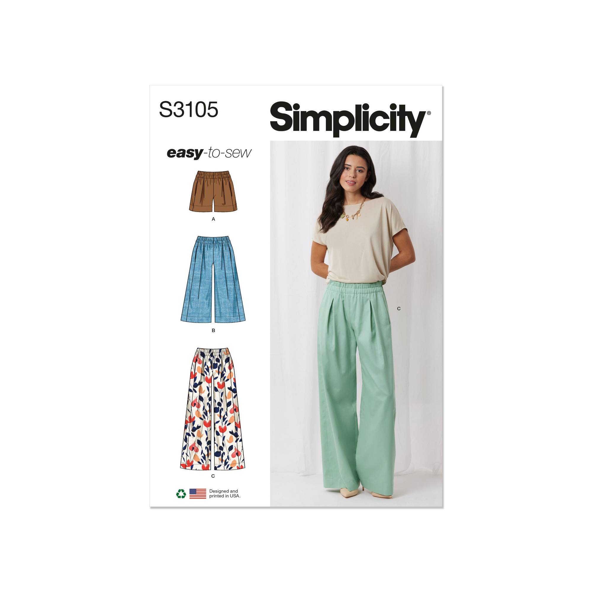 Simplicity Women’s Shorts and Trousers Sewing Pattern S3105 (XS-XXL)
