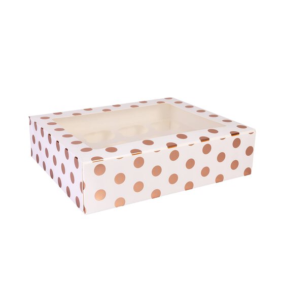 Rose Gold Polka Dot Cupcake Tray Box 12 Wells