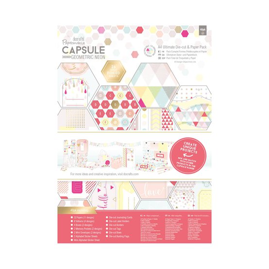 Papermania Geometric Neon Ultimate Die-Cut and Paper A4 48 Pack