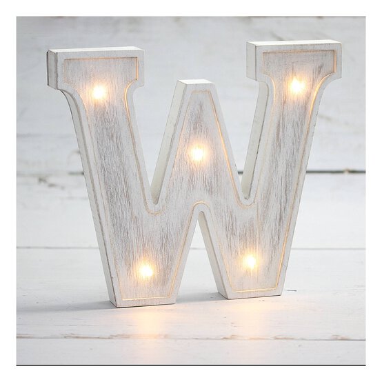 White-Washed Wooden LED Letter W 21cm