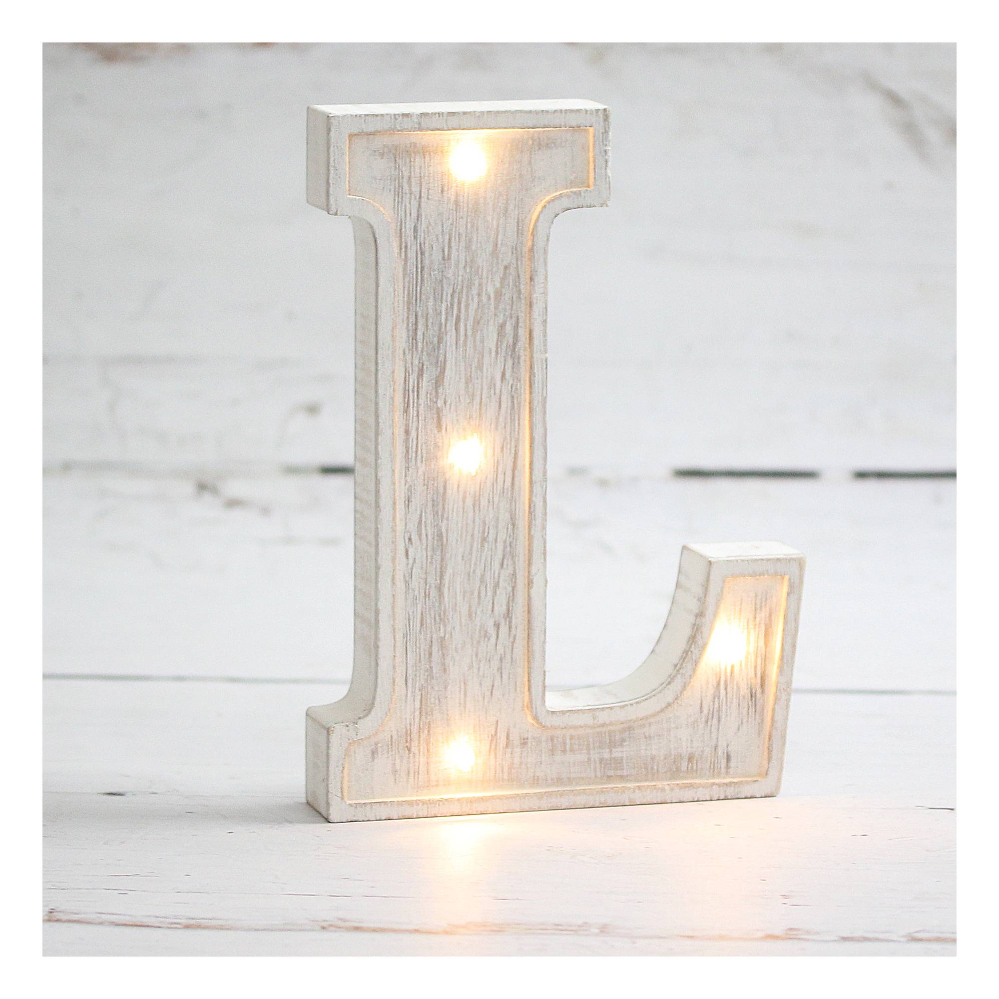 White-Washed Wooden LED Letter L 21cm