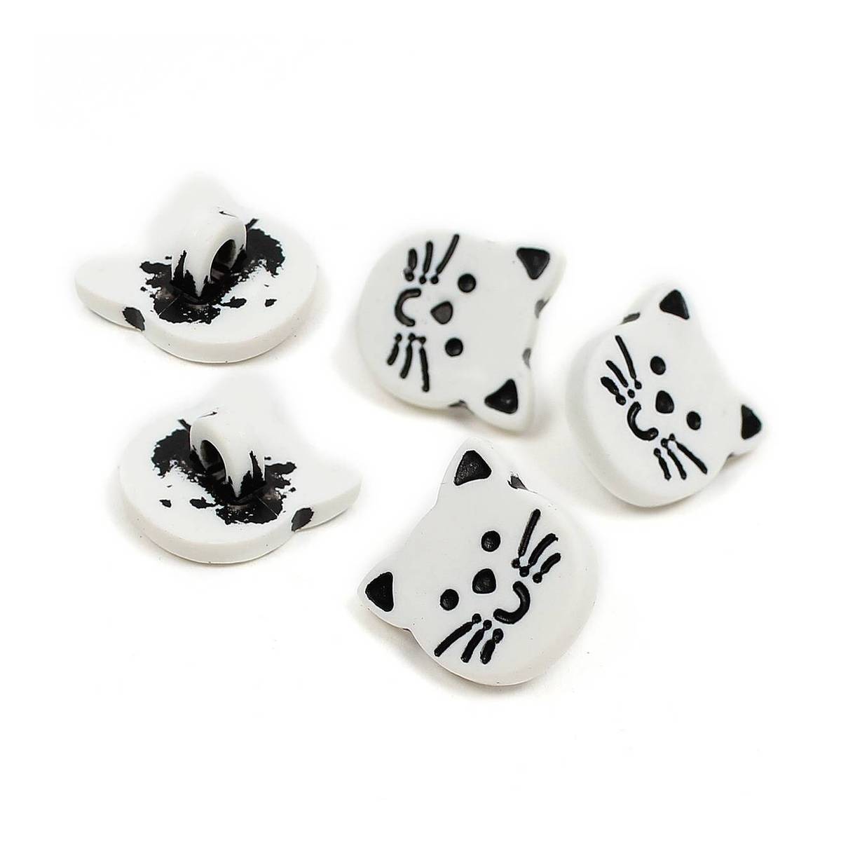 Hemline White Novelty Cat Button 5 Pack