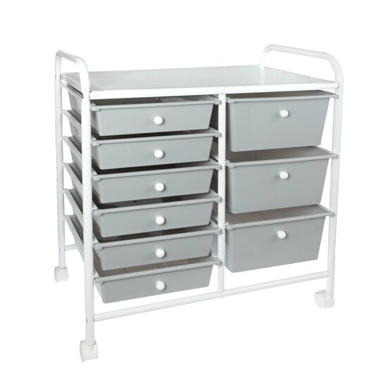 Grey and White Rolling Organiser 9 Drawers
