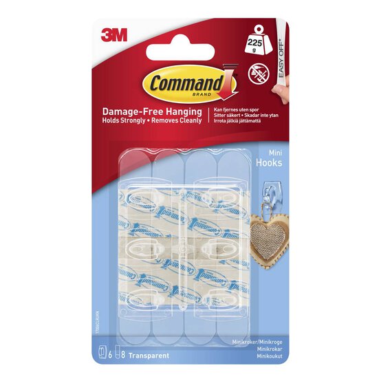 Command Mini Clear Hooks with Clear Strips 6 Pack