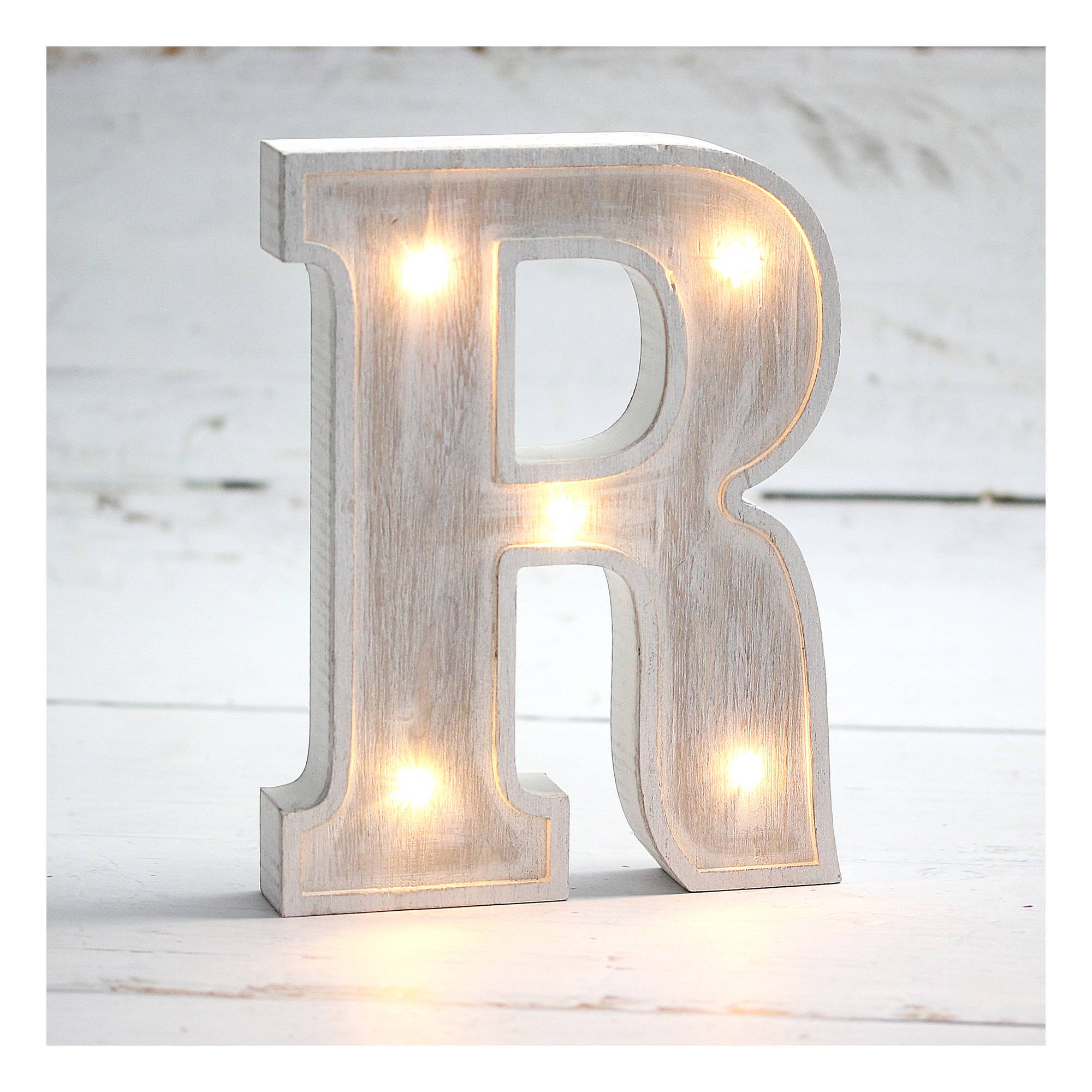 White-Washed Wooden LED Letter R 21cm