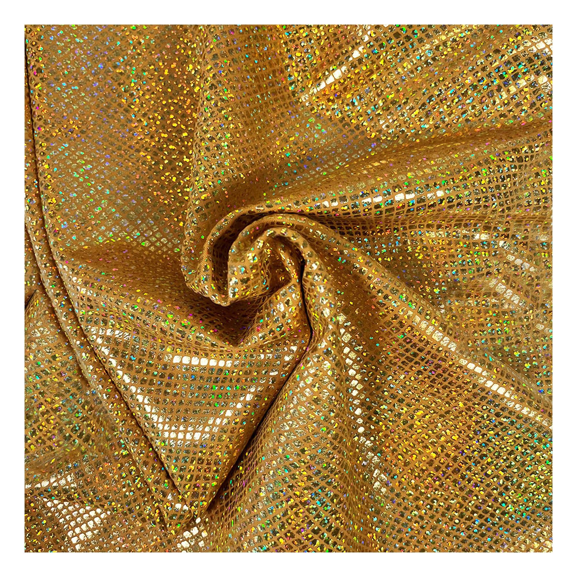 Gold Anaconda Holo Foil Poly Spandex Fabric by the Metre