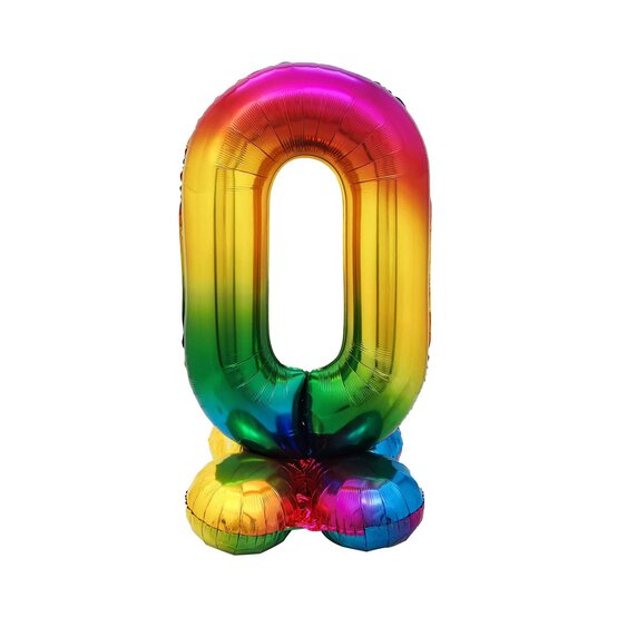 Standing Multicoloured Number 0 Balloon 90cm