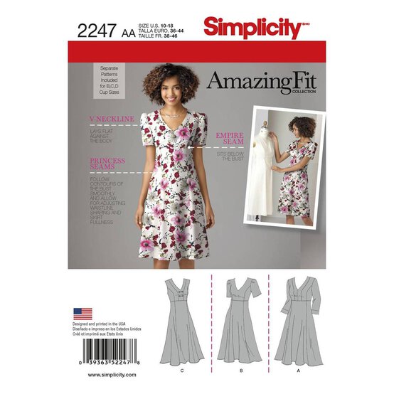 Simplicity Women's Fit Dress Sewing Pattern 2247 (10-18)