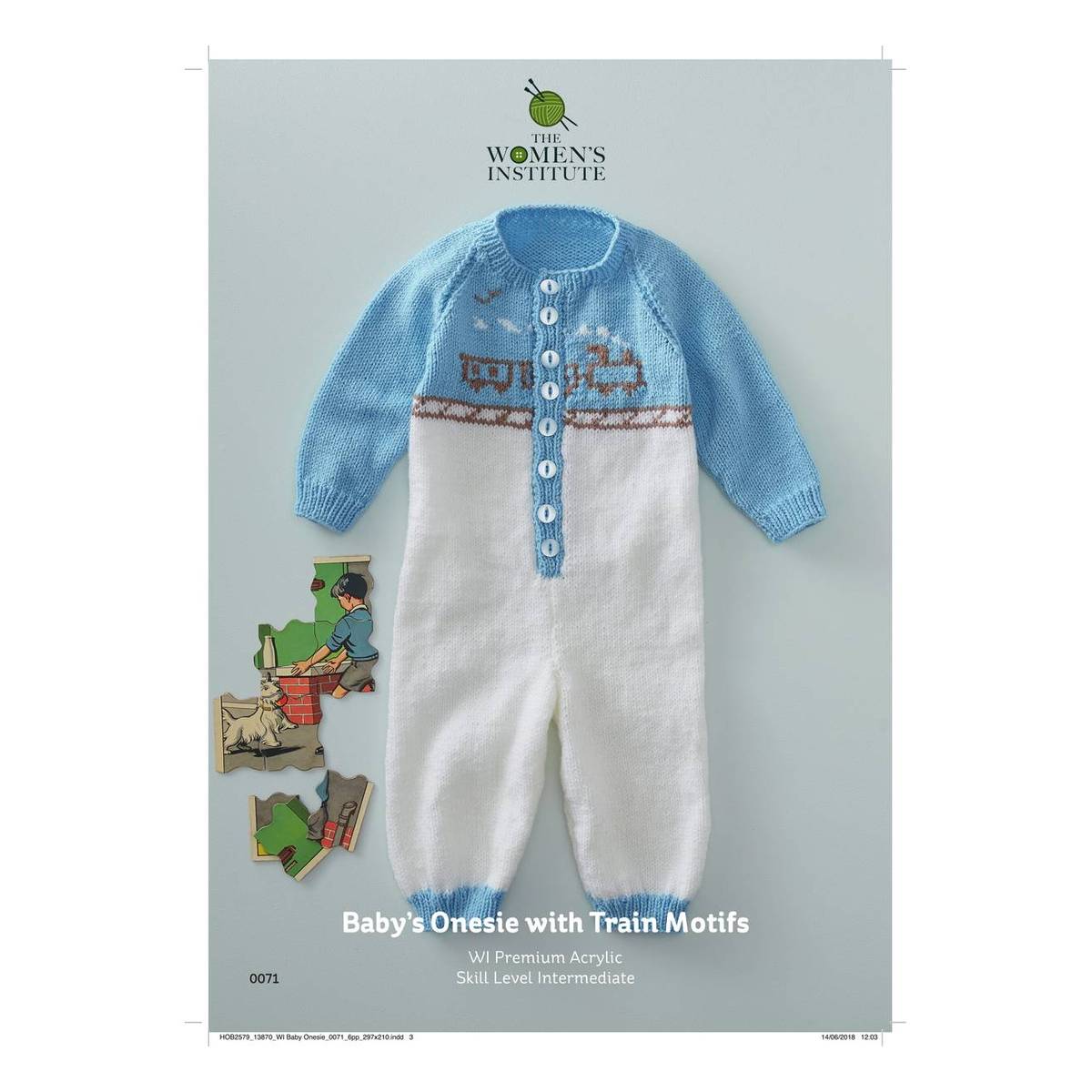 Women's Institute Vintage Baby Onesie with Train Motifs Digital Pattern 0071