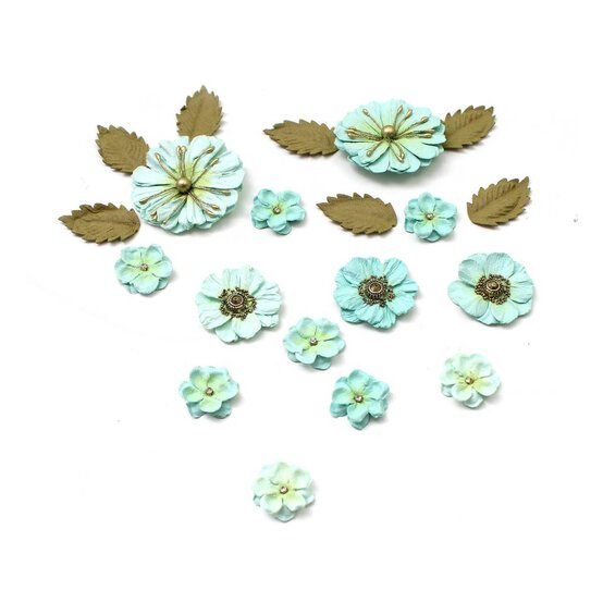 Turquoise Paper Flowers 20 Pack