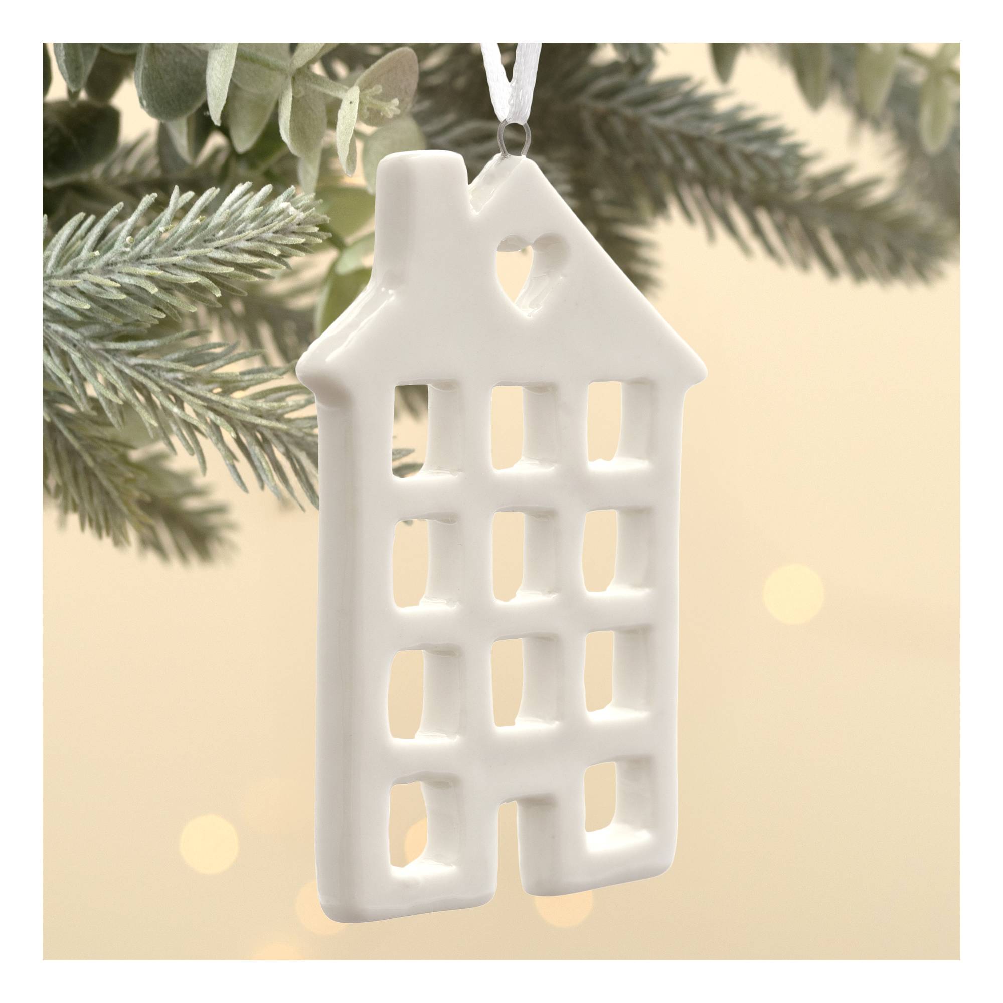 Hanging Glazed Ceramic House Decoration 8cm