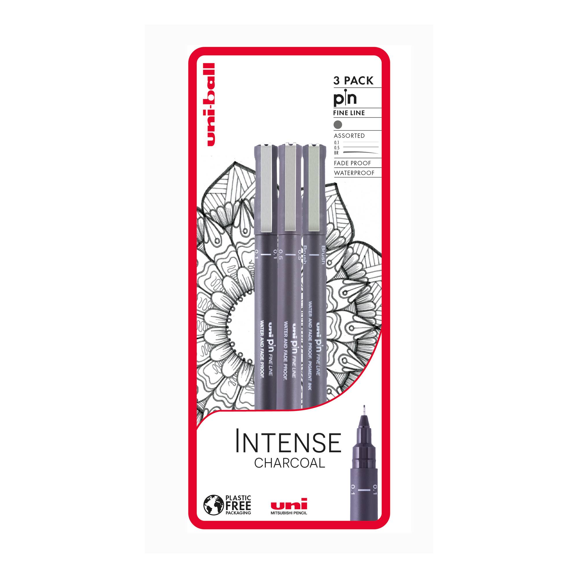 Uni-ball PIN Intense Charcoal Fineliners 3 Pack