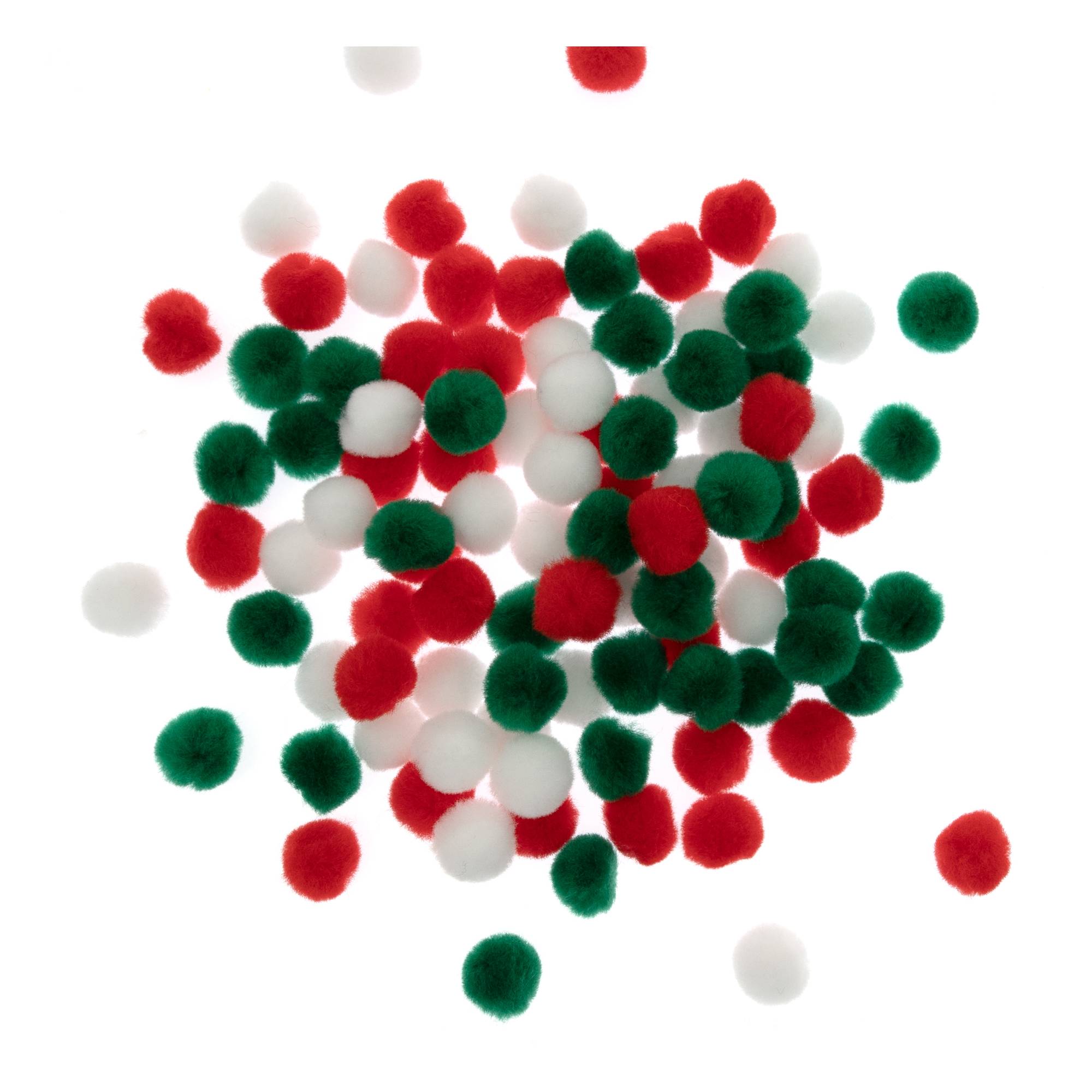 Red, White and Green Pom Poms 2cm 100 Pack