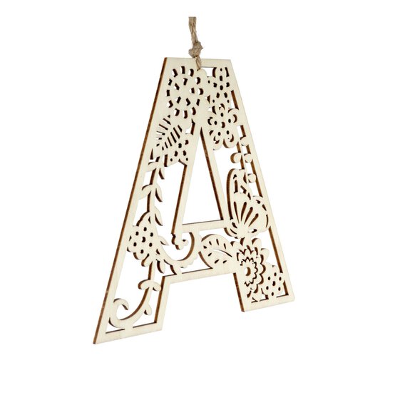 Wooden Filigree Hanging Letter A 12cm