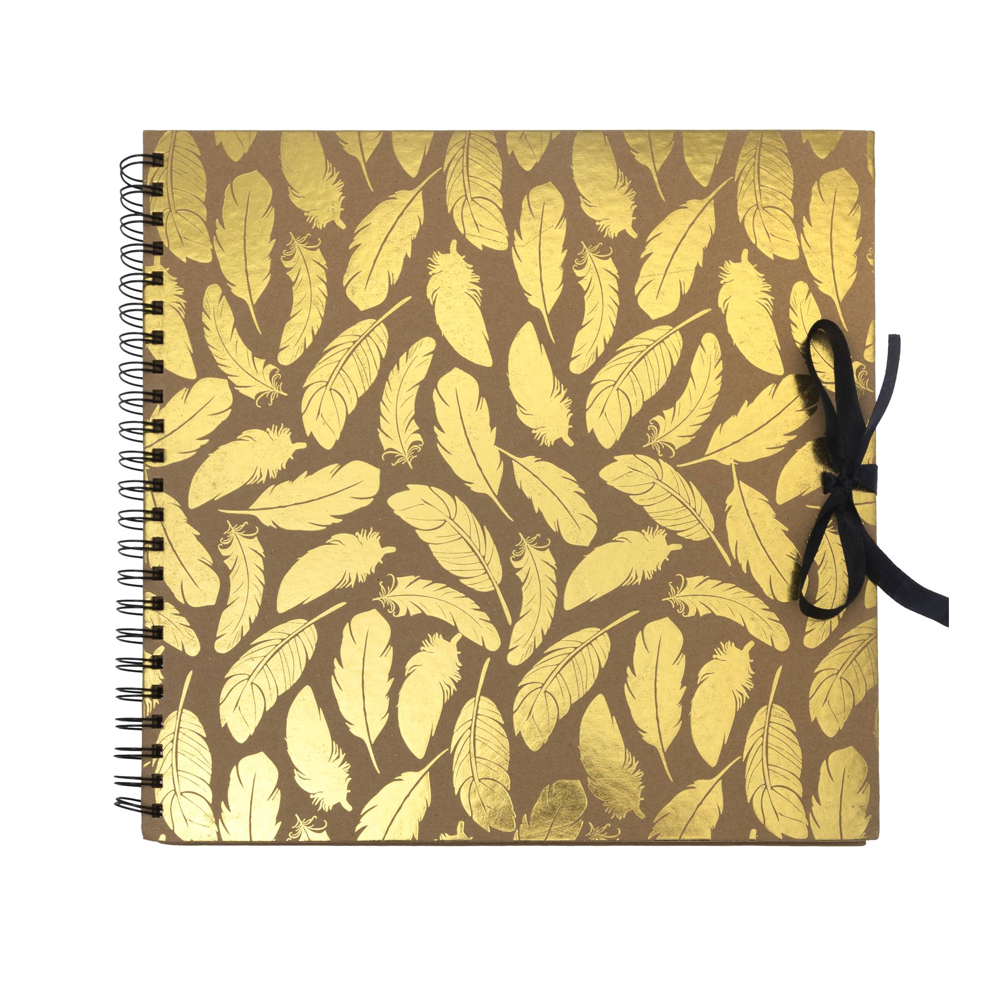 Spiral Bound Foil Gold Feather Scrapbook 12 x 12 Inches