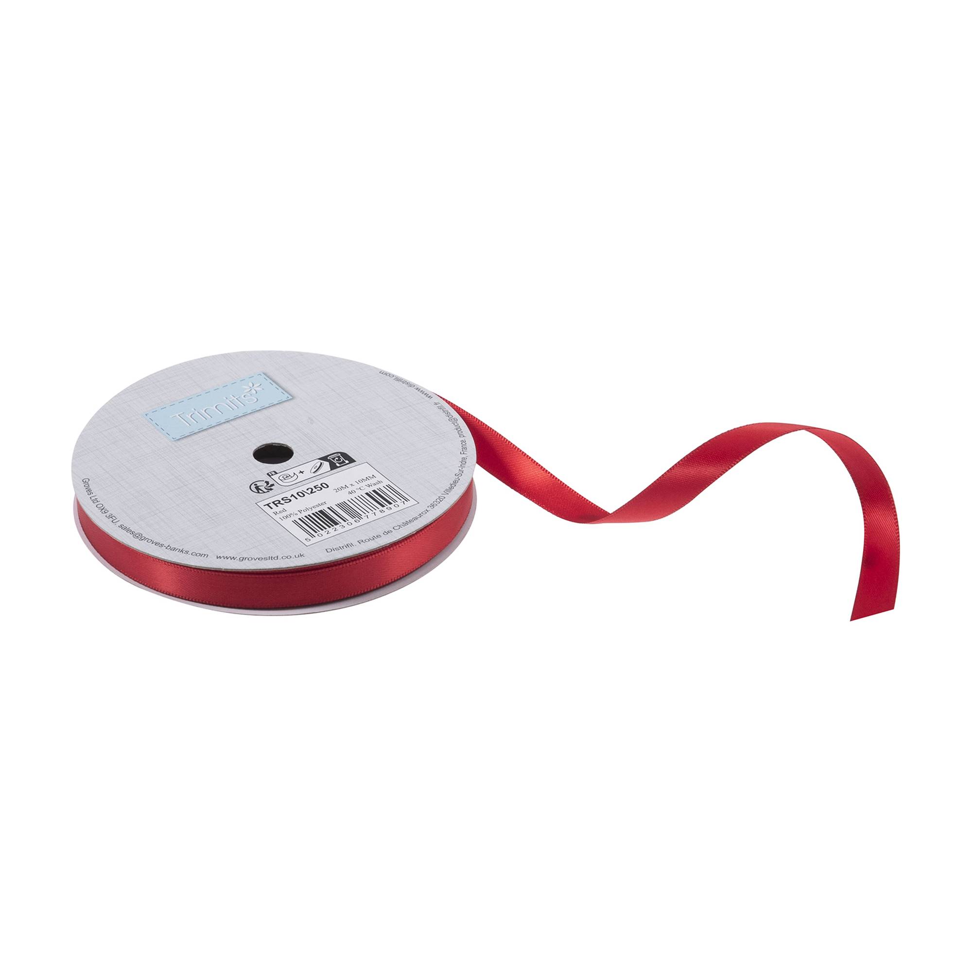 Trimits Red Double-Faced Satin Ribbon by the Metre 10mm