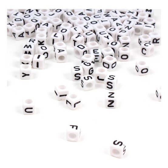 White Square Alphabet Beads 6mm