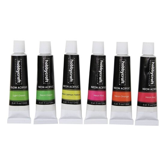 Neon Acrylic Paint Pots 12ml 6 Pack