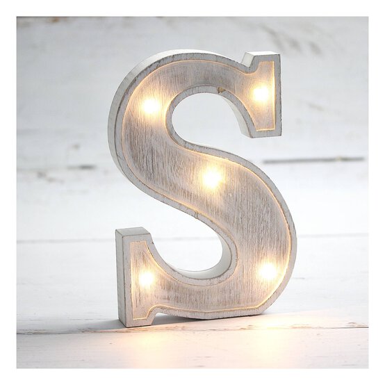 White-Washed Wooden LED Letter S 21cm