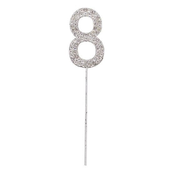 Silver Diamante Number 8 Cake Pick