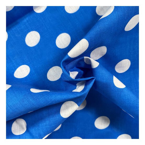 Royal and White Spot Polycotton Fabric by the Metre