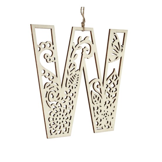 Wooden Filigree Hanging Letter W 12cm