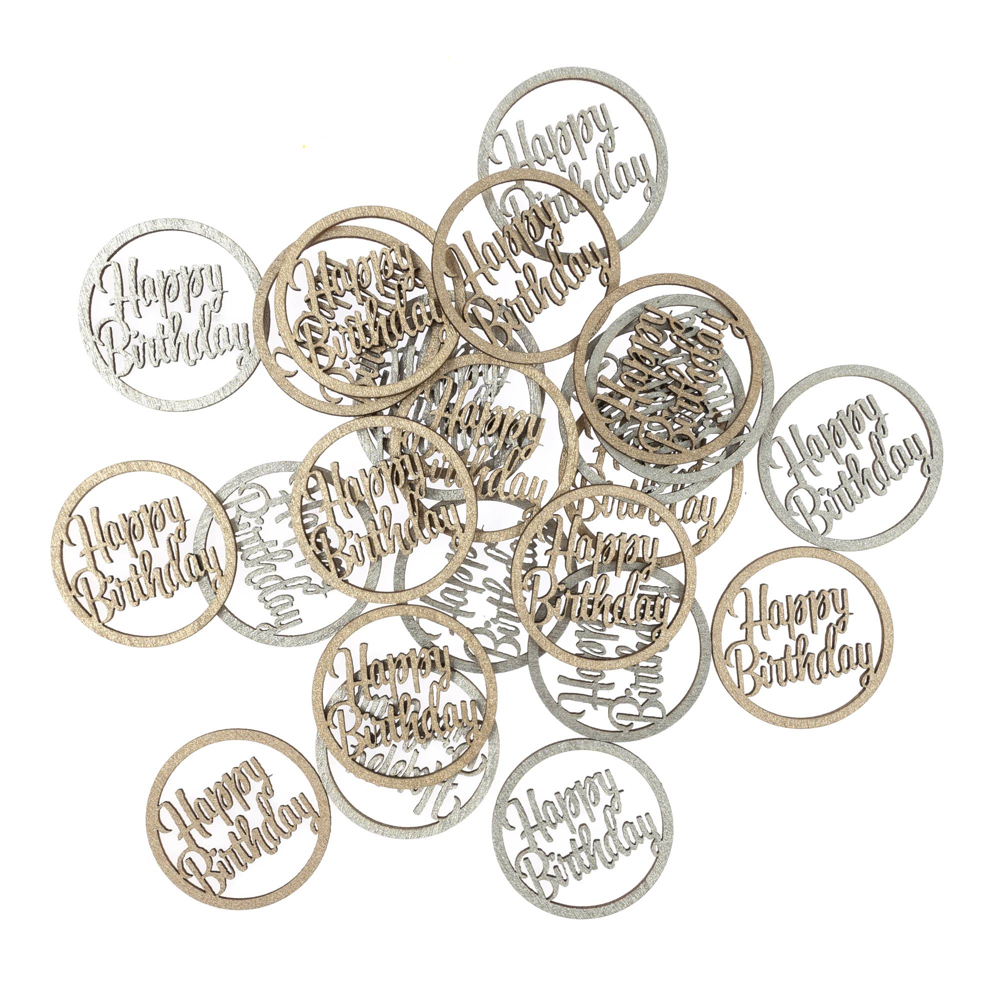 Wooden Happy Birthday Confetti 24 Pieces