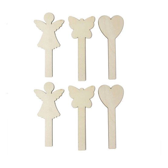 Wooden Angel and Butterfly Shape Sticks 6 Pack