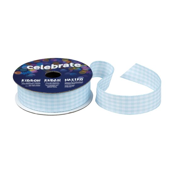 Light Blue Gingham Ribbon 15mm x 4m