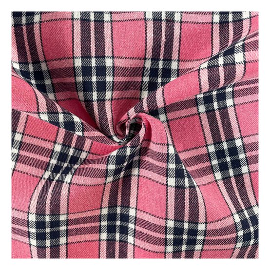 Pink and Blue Poly Brushed Check Fabric?by the Metre