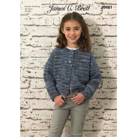 James C Brett Stonewash DK Children’s Cardigan Pattern JB661