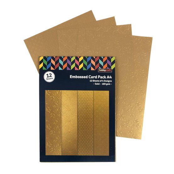 Embossed Gold Card Pack A4 12 Sheets