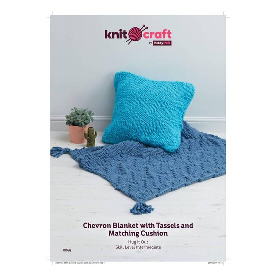 Knitcraft Chevron Blanket with Tassels and Cushion Digital Pattern 0046