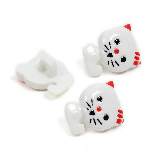 Hemline White Novelty Cat Button 3 Pack