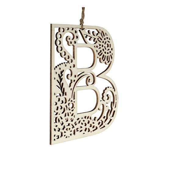 Wooden Filigree Hanging Letter B 12cm