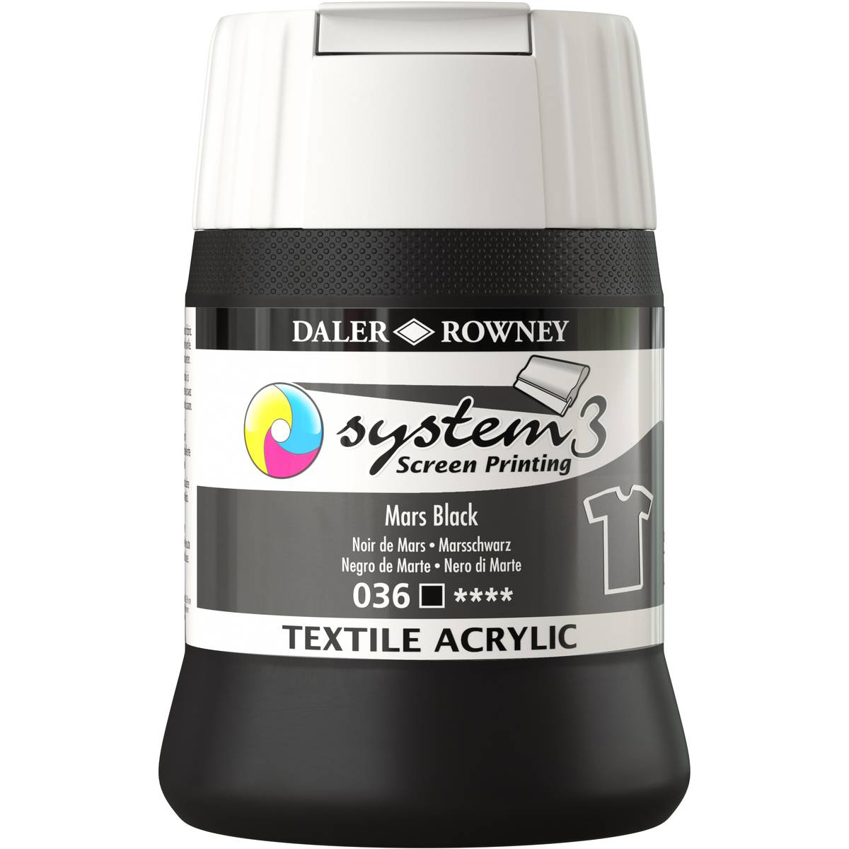 Daler-Rowney System3 Mars Black Textile Screen Printing Acrylic Ink 250ml