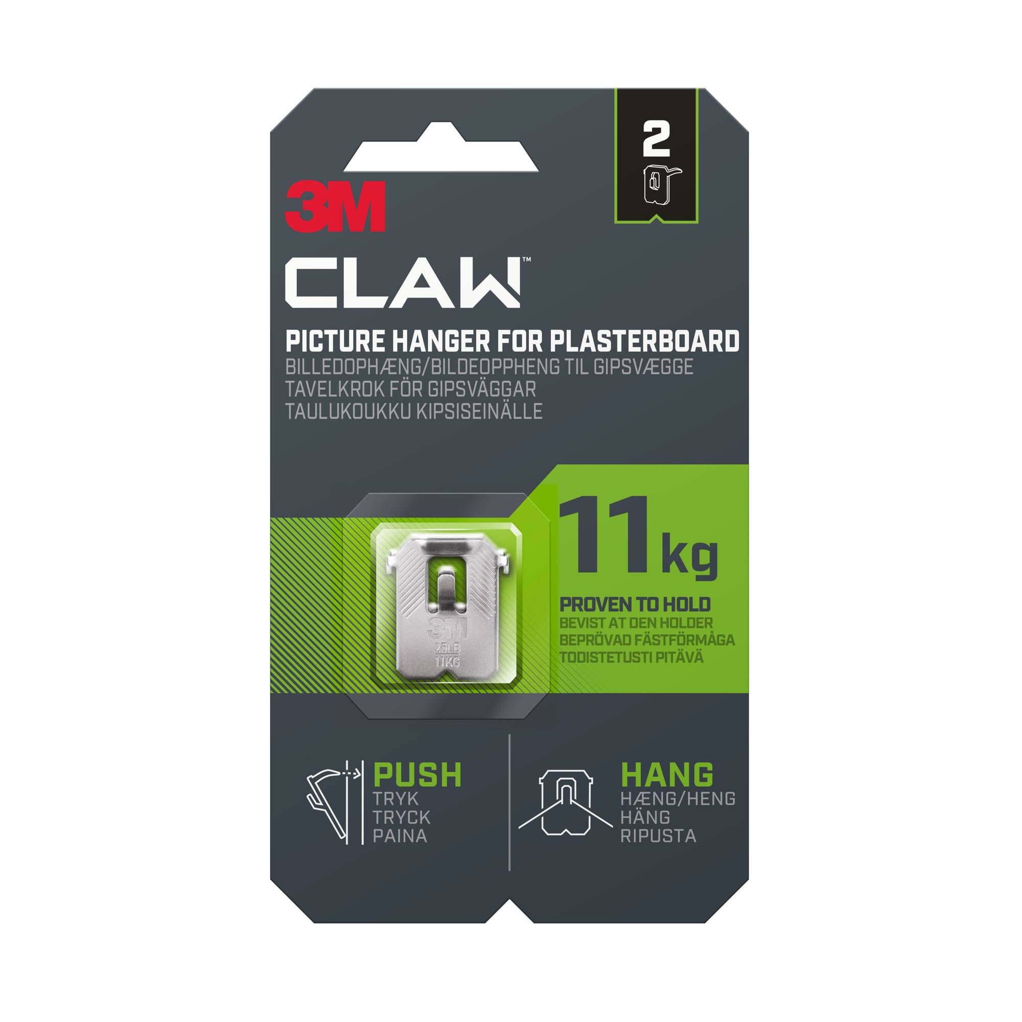 3M CLAW Picture Hanger for Plasterboard 11kg 2 Pack
