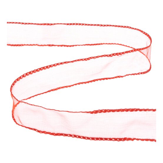 Orange Red Wire Edge Organza Ribbon 25mm x 3m