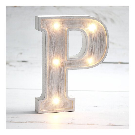 White-Washed Wooden LED Letter P 21cm