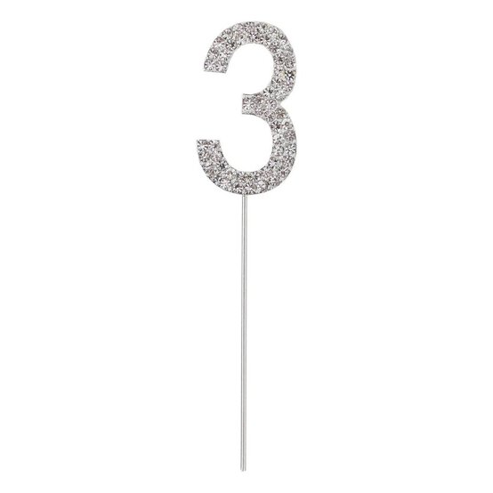 Silver Diamante Number 3 Cake Pick