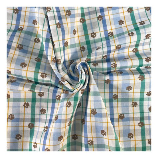 Pawprints on Check Cotton Fabric by the Metre