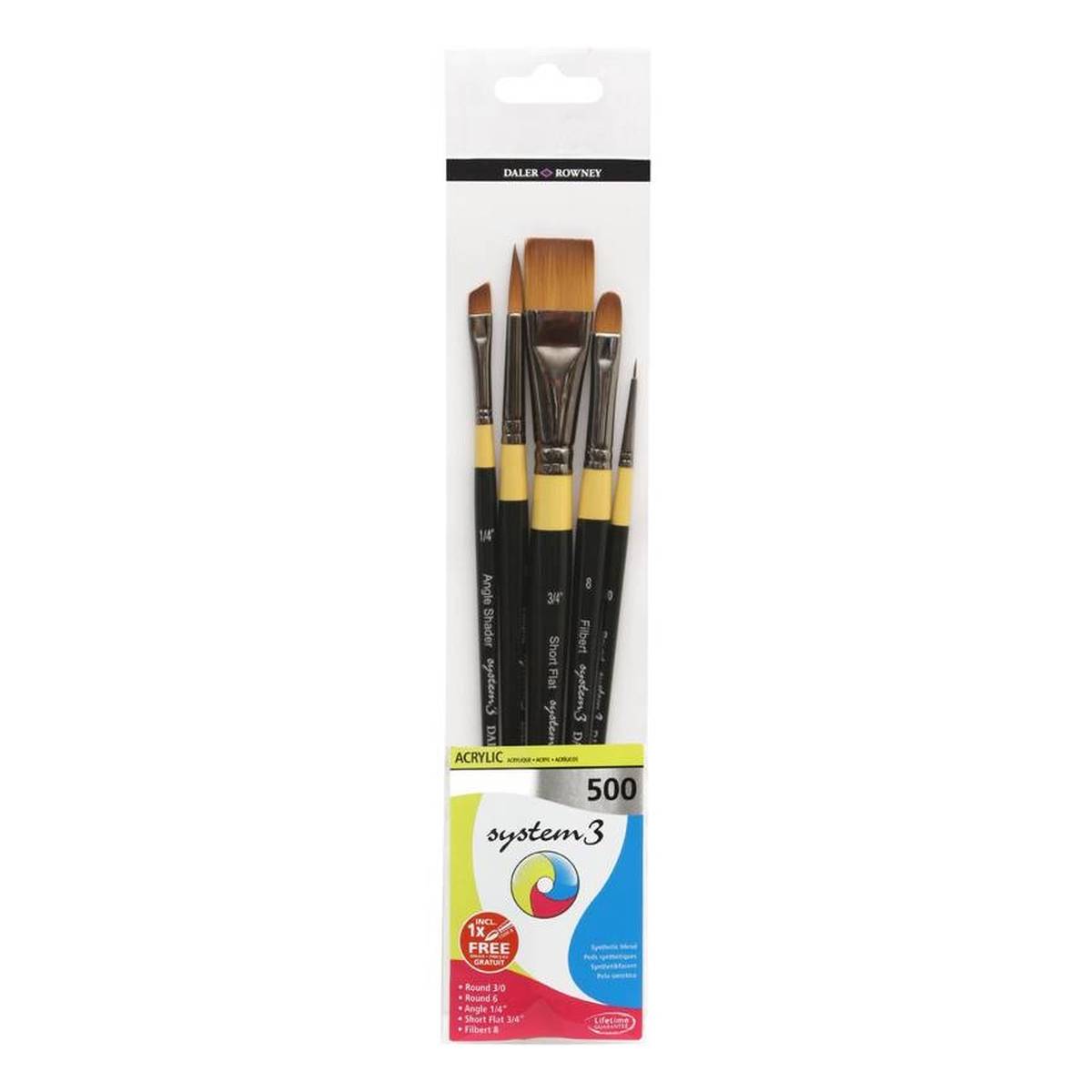 Daler-Rowney System3 Acrylic 500 Long Handle Brush Set 5 Pack