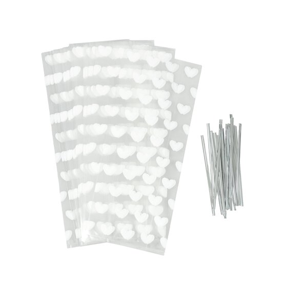 Whisk White Heart Treat Bags with Ties 25 Pack