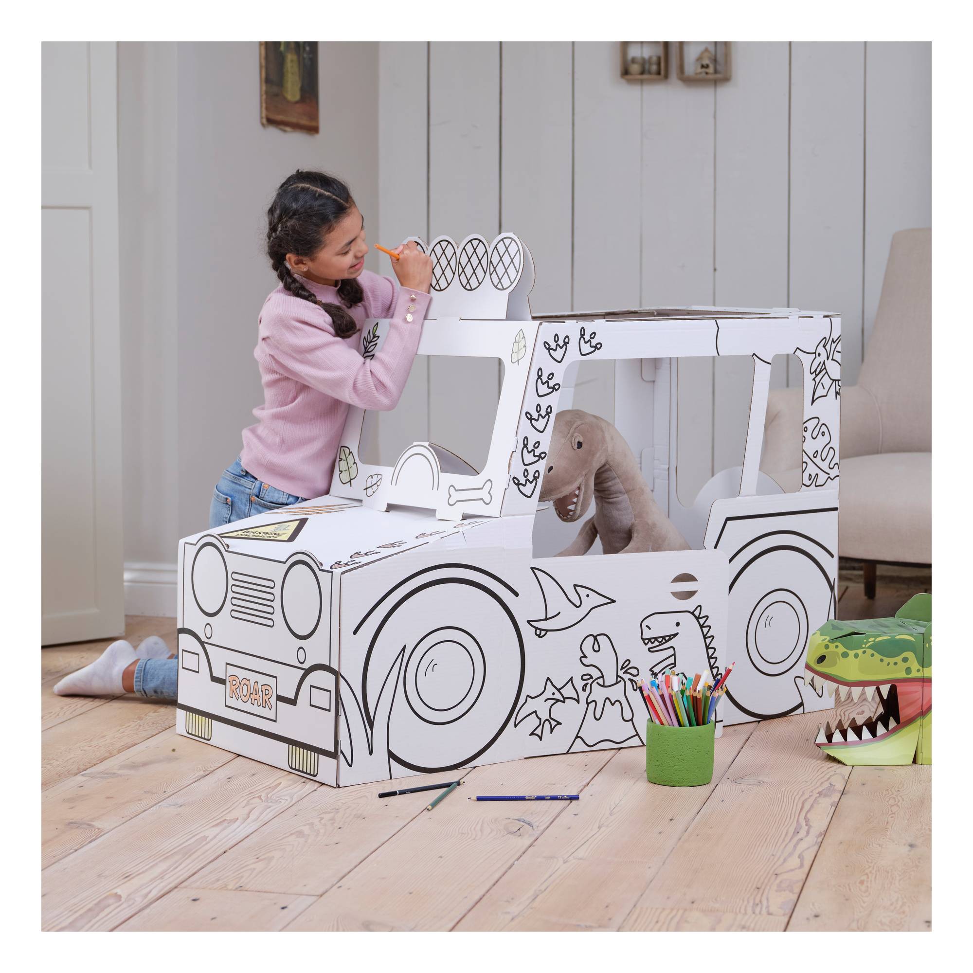 Colour-In Cardboard Dino Safari 4x4