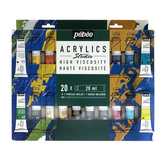 Pebeo Acrylic Paint and Brush Set 20 Pack
